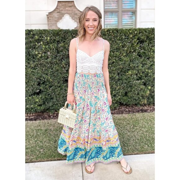 Women's 2024 Bohemian Long Skirts Flowy High Waist A Line Maxi Skirts for Women - Picture 2 of 9